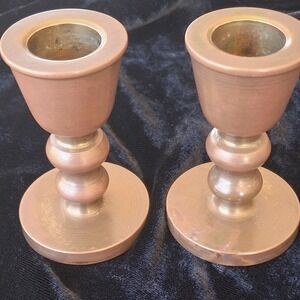 VTG Solid Brass Candlestick Holders Pair Heavy 11oz Each Mini Short Taper 3"